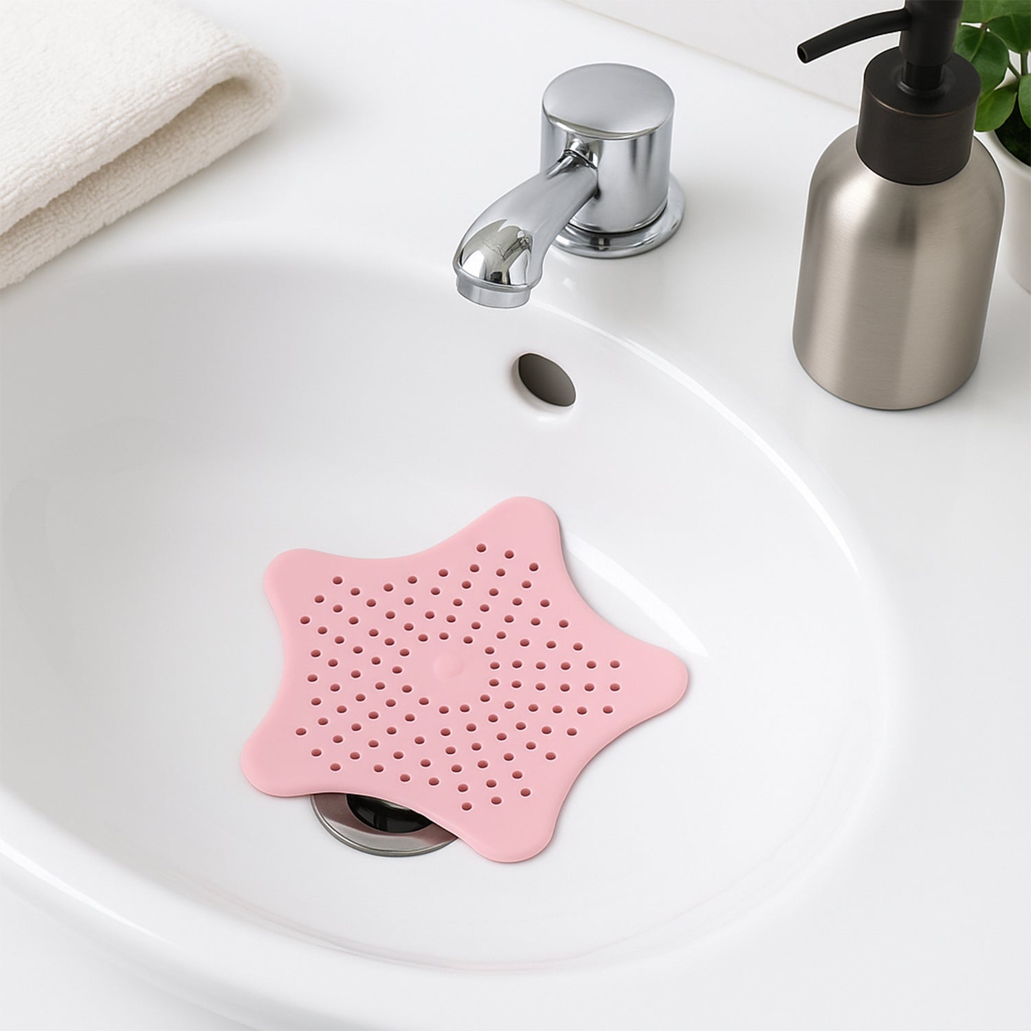 Cute Baby Pink Star Silicone Drain Hair Catcher for Basin Cute Baby Pink Star Silicone Drain Hair Catcher for Basin